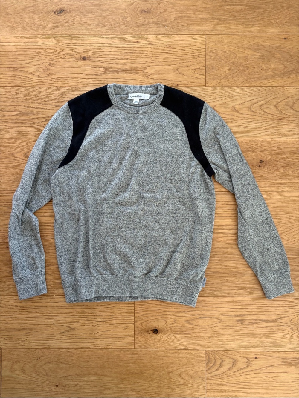 Calvin Klein Men's Gray Crewneck Sweater with Black Shoulder Panels